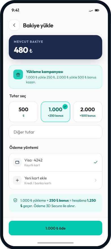 Veli cüzdanı yükleme ve kampanya